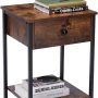 DYHOME Nightstand, Coffee Tables, Side Tables, Vintage Industrial Nightstand with Storage Drawers and Storage Panels, Metal Legs Living Room Nightstand, Bedroom Side Tables, Easy to Assemble, Brown - Image 6