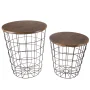Lavish Home End Tables Set of 2 - Nesting Basket Tables for Blanket Storage, Brown Wood & Black Round - Image 2