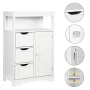 HomGarden Bathroom Floor Storage Cabinet Modern White Wooden Kitchen Cupboard W/Adjustable Shelf & 3 Drawers - Image 3