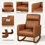 Renwick Modern Faux Leather Rocking Chair with Rubberwood Legs for Living Room, Brown - Image 3