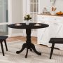Wooden Dining Table with Round Tabletop and Trestle Legs - Black - Image 2