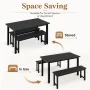 UHOMEPRO Dining Table Set for 4, Kitchen Table with 2 Benches, Modern Dining Room Table Set with Metal Frame, Breakfast Nook Furniture Set for Home Cafeteria Bar Kitchen, Black - Image 6