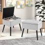 Gray Velvet Storage Ottoman with Solid Wood Legs for Living Room Bedroom - Image 5