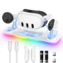 VR Charging Dock for Meta Quest 3, Fast Charging Station with Colorful RGB Light for Oculus Quest 3, Magnetic Charging Stand for VR Headset and Touch Controllers with 2 Rechargeable Batteries, White - Image 1