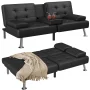 Homall Futon Sofa Bed Faux Leather Couch Modern Convertible Folding Recliner with 2 Cup Holders - Image 5