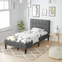 Gray Twin Upholstered Bed Frame Button Tufted Headboard Mattress Foundation - Image 3