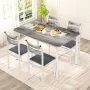Cvortll Dining Table Set for 4 with PU Leather Chairs, Modern Wooden Kitchen Table, Square Dinette Set, Gray - Image 5