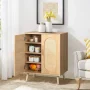 Ktaxon 4 Tiers  Shoe Storage  Cabinet for  Hallway, 2-Door 16 Pairs Rattan Shoe Rack Organizer w/ Adjustable Shelves, Natural - Image 5
