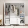 White 4-Door Armoires with Mirror, 2 Hanging Rods, 2-Drawers and Storage Shelves (19.7 in. D x 63 in. W x 70.9 in. H) - Image 5