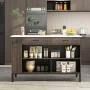 Marble Wood Grain Top 55.1 in.. W Kitchen Island D in. in.g Bar Table in. Dark Brown With Shelves, 2-Drawers - Image 2
