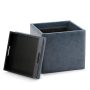 Rockwood 18 in. Wide Contemporary Square Cube Storage Ottoman with Tray in Denim Blue Vegan Faux Leather, Assembled - Image 6