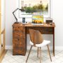 Rustic Brown Wooden Computer Desk Workstation with 3 Drawers for Home and Office - Image 2