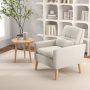 Comfy Modern Accent Chair with Lumbar Pillow and Natural Rubber Wood Legs - Beige - Image 2