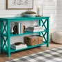 Rectangle Unfinished Natural Pine Wood X-Cross Console Table with 1-Shelf (48 in. L x 30 in. H x 14 in. D) - Image 1