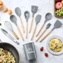 Bestdin 21PCS Utensils Set, Non-Stick Silicone Cooking Kitchen Utensils Spatula Set with Holder, Wooden Handle Silicone Kitchen Gadgets Utensil Set - Image 3