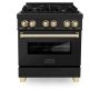 ZLINE - 30 in. Wide 4 Burner Autograph Legacy Dual Fuel Freestanding Range with Gold Accents - Black - Image 1