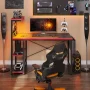 Bestier Computer Gaming PC Desk 44 inch Gamer Table with LED Lights, Reversible 4 Tier Storage Shelves Carbon Fiber - Image 2