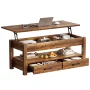 GUNAITO Lift Top Coffee Table with 2 Drawers,Wooden Convertible Coffee Table with Storage for Living Room,Center Table,Brown,42" - Image 4