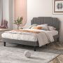 Upholstered Bed Frame Queen Platform with Headboard Footboard Wooden Slat - Dark Blue - Image 2