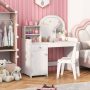 Kids Vanity Table and Chair Set with Shelves Drawer and Cabinet - White - Image 1