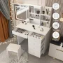 5-Drawers White Wood Makeup Vanity Sets Dressing Table Sets With LED Push-Pull Mirror, Stool and Storage Shelves - Image 5