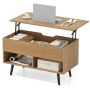 Natural 31.5 Inch Lift-Top Coffee Table with Hidden Storage and 2 Open Shelves - Image 3