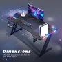 HLDIRECT 55 inch Gaming Desk with LED, Ergonomic PC Table with Cup Holder&Headphone Hook for Adults, Black - Image 5