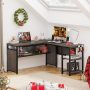 FATORRI L Shaped Desk, Industrial Reversible Home Office Computer Desk with Wood Shelves, Corner Desks with Metal Legs (Walnut Brown, 59 Inch) - Image 2
