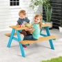 Blue Kids Picnic Table Kids Dining Table Set for 4 Wooden Bench Seats Backyard - Image 2