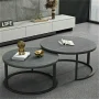 Modern Nesting Round Grey Marble Top Coffee Table Set Sintered Stone Table Metal Legs Home Furniture - Image 2