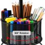 Marbrasse Mesh Desk Organizer, 360-Degree Rotating Multi-Functional Pen Holder, 4 Compartments Desktop Stationary Organizer, Home Office Art Supply Storage Box Caddy (Black) - Image 2