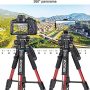 55" Tripod Q111 Travel Camera Tripod with 3-Way Pan Head and Phone Holder Mount for Gopro,Projector,Smartphones Webcam,Spotting Scopesto Live Broadcast and DSLR EOS Canon Nikon Sony Samsung(Red) - Image 3