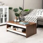 Costway Coffee Table Wood 2-Tier Rectangular Coffee Table W/Storage Shelf Living Room - Image 3
