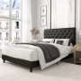 Amolife Base de Cama Tipo Plataforma Tapizada en Cuero Sintético Tamaño Full con Cabecera Ajustable, Estilo Capitoné con Botones en Forma de Diamante, Negro - Image 1