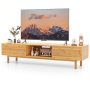 63 Inches Mid Century Modern Bamboo TV Stand with Sliding Doors - Image 3