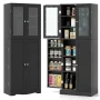 Costway 63.5" Tall Kitchen Pantry Storage Cabinet with Glass Door Storage Shelves Black - Image 1