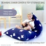 Butterfly Craze Bean Bag Chair Cover, Functional Toddler Toy Organizer, Fill with Stuffed Animals to Create a Jumbo, Comfy Floor Lounger for Boys or Girls, Stuffing Not Included, Navy Stars - Image 2