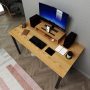 sogesfurniture Gaming Computer Desk, 47 inches Desk Gaming Table Workstation Desk with Display Stand and Cable Management and Headphone Holder, Teak BHUS-AC14BB - Image 1