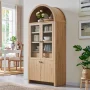 SinCiDo Arched Kitchen Pantry Storage Cabinet, 71" Tall Wood Storage Cabinet with 4 Doors and 6 Shelves for Dining Room Living Room - Natural/Fluted Wood 4 Doors - Image 1