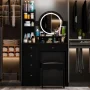 5-Drawers Black Wood Makeup Vanity Set Dressing Desk W/Stool, LED Round Mirror and Storage Shelves - Image 5