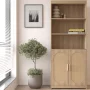 Ktaxon Bookcase, 71" H Bookshelf with Rattan Doors and Adjustable Shelf, Farmhouse Storage Cabinet for Bedroom, Office, Living Room, Study, Brown - Image 1