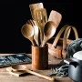 4/7/9PCS Wooden Spoons For Cooking Wooden Utensils For Cooking With Utensils Holder Teak Wooden Kitchen Utensils Set - Image 2
