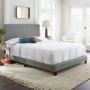 Florence Upholstered Faux Leather Platform Bed, Queen, Gray - Image 1