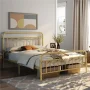 Alden Design Metal Platform Full Bed with Vintage Headboard, Adult, Antique Gold - Image 5