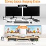 ELIVED Dual Monitor Stand, Wood Monitor Stand with Adjustable Length and Angle, Computer Monitor Stand for Desk, 3 Shelf Monitor Riser, Desktop Organizer for PC, Computer, Laptop (Oak) - Image 4