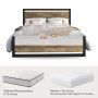 Amolife Full Size Metal Platform Bed Frame with Wooden Headboard, 12.4" Under-Bed Storage, Rustic Brown, Full - Image 3