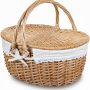 Wicker Picnic Basket with Lid and Handle 15" Sturdy Woven Body with Washable Lining for Easter,Mother's Day,Outdoor Camping,Not Dyed - Image 1