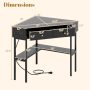 Triangle Corner Desk with Charging Station with 2 Drawers and Storage Shelf - Black - Image 4