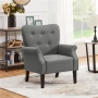 Alden Design Mid-century Upholstered Fabric Accent Armchair for Living Room with Wooden Leg, Dark Gray - Image 2