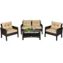 Costway Rattan Outdoor Sofa with Brown Cushions and Steel Frame - Image 1